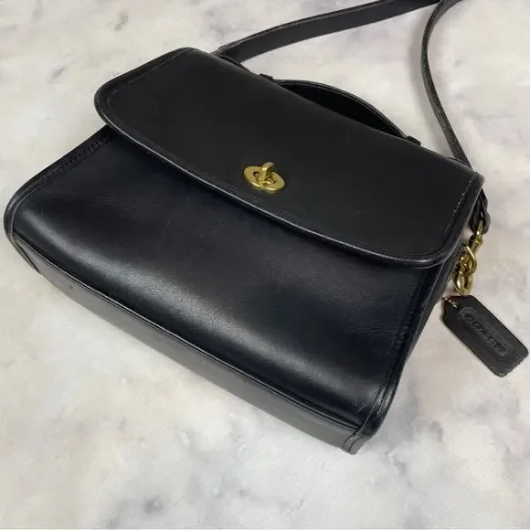 Coach Leatherware Vintage 1980s Court Top Handle Black Leather Crossbody Bag